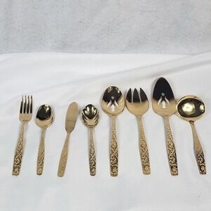 Americana Golden Heritage Pie Server Slotted Spoon Ladle Golden Scroll Design IS